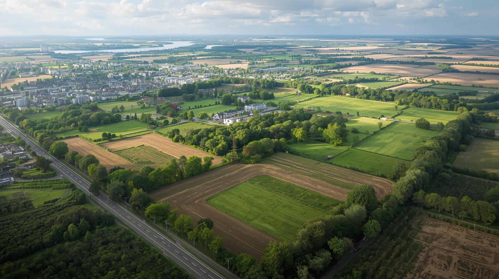 Territoire existant organisé sans extension urbaine, illustrant le Zéro Artificialisation Nette et la sobriété foncière.

