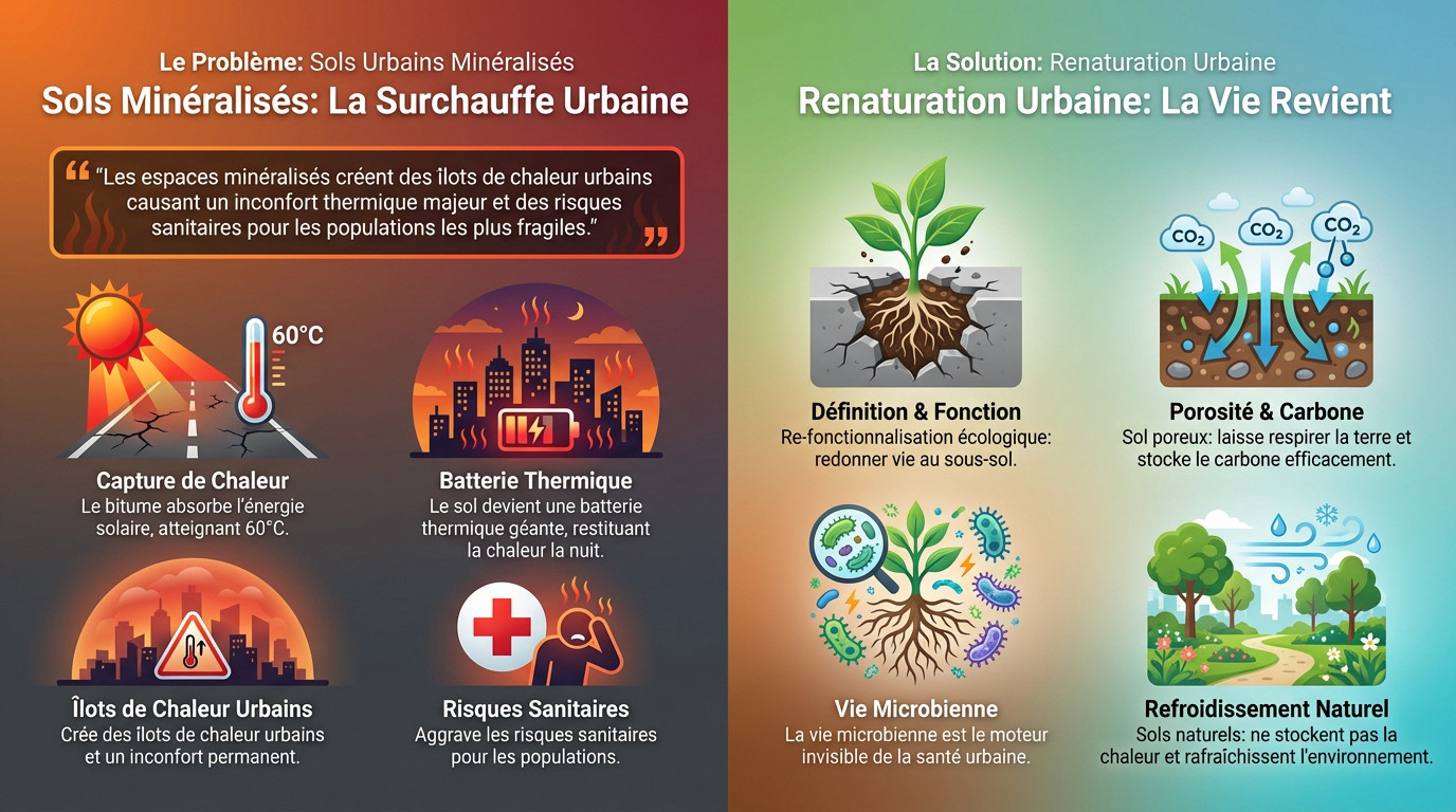 Impact des îlots de chaleur urbains et bénéfices de la renaturation des sols