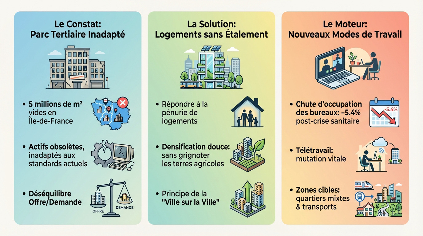 Chantier de réhabilitation urbaine transformant un immeuble de bureaux en appartements modernes