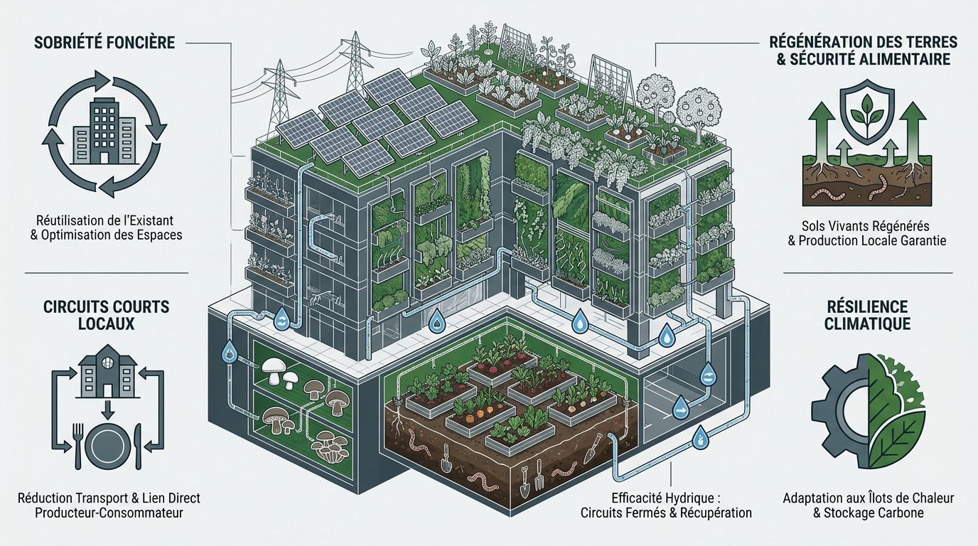 Potager productif installé sur le toit d'un immeuble urbain moderne