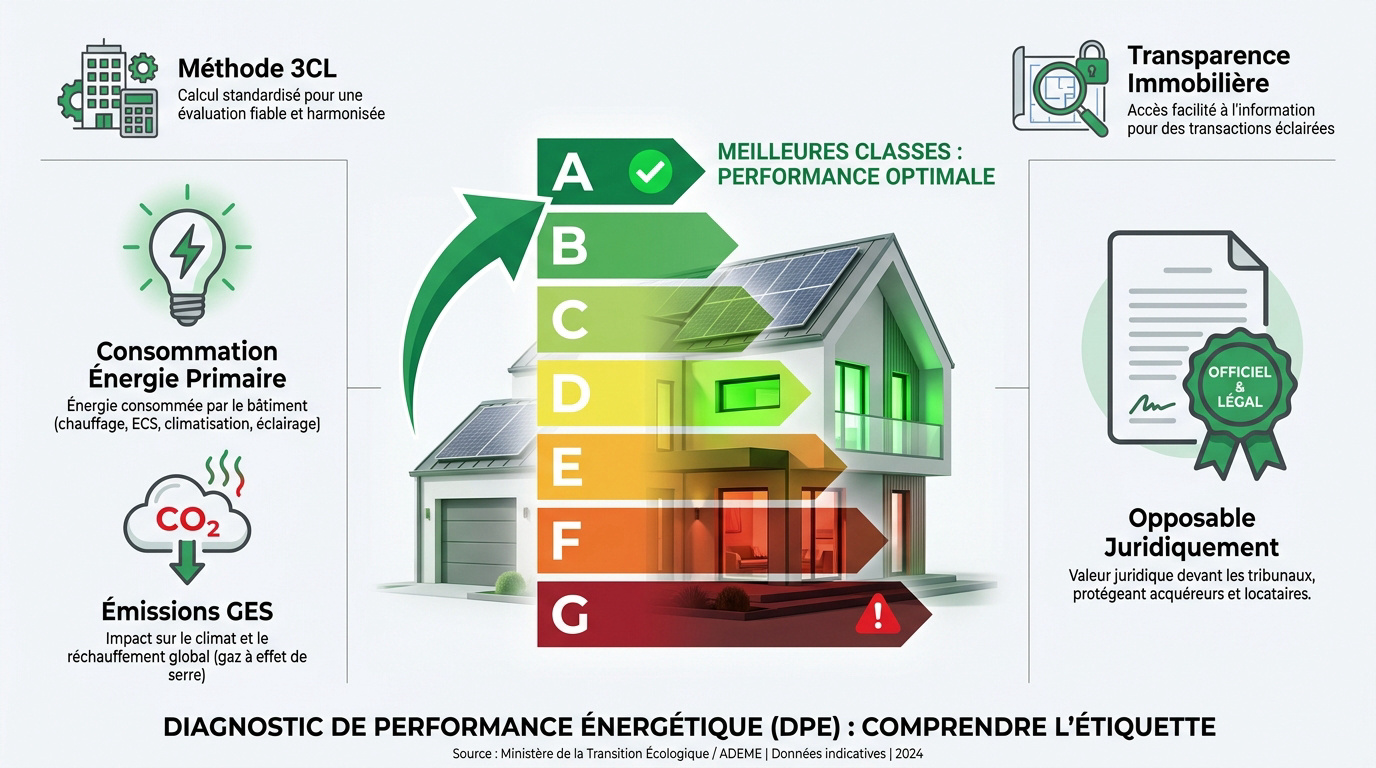 Graphique illustrant les classes énergétiques du DPE de A à G