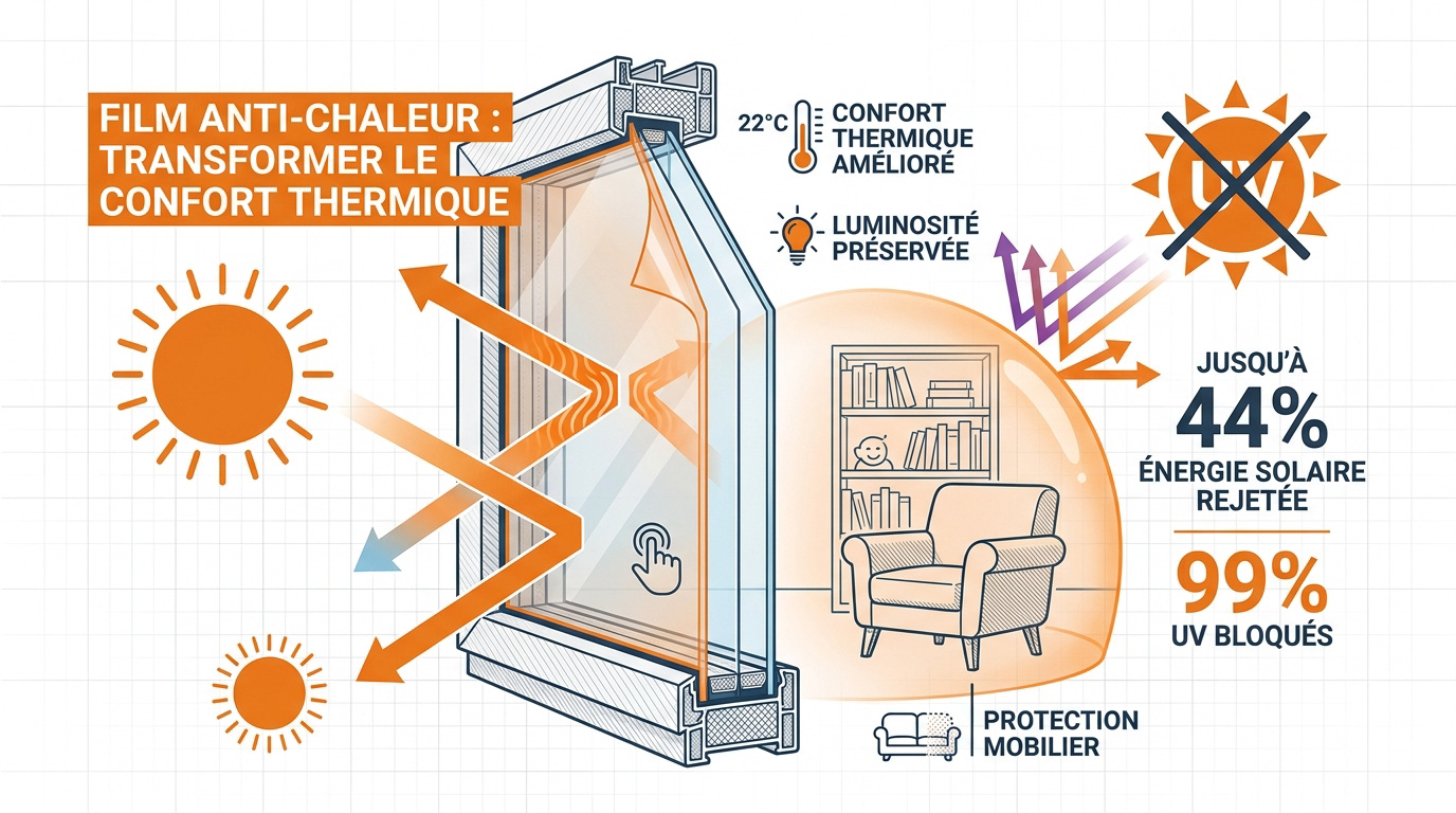Installation d'un film anti chaleur sur une fenêtre de salon pour améliorer le confort thermique