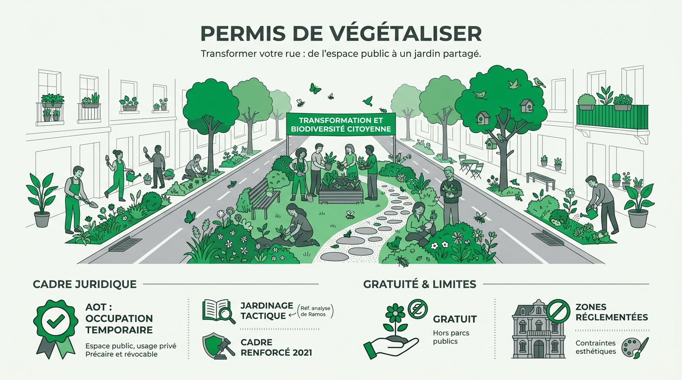 Habitants jardinant sur un trottoir urbain grâce au permis de végétaliser