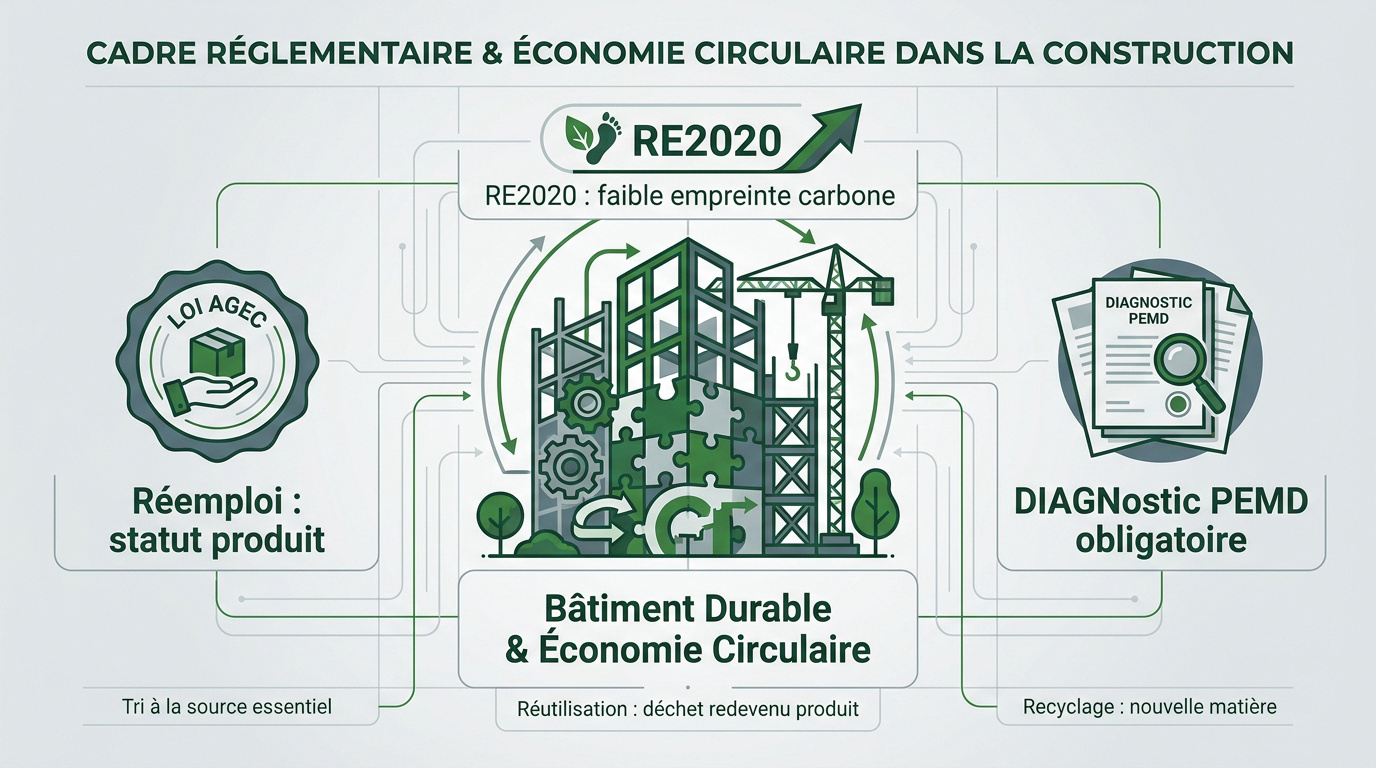 Schéma du cadre réglementaire de l'économie circulaire dans le secteur de la construction