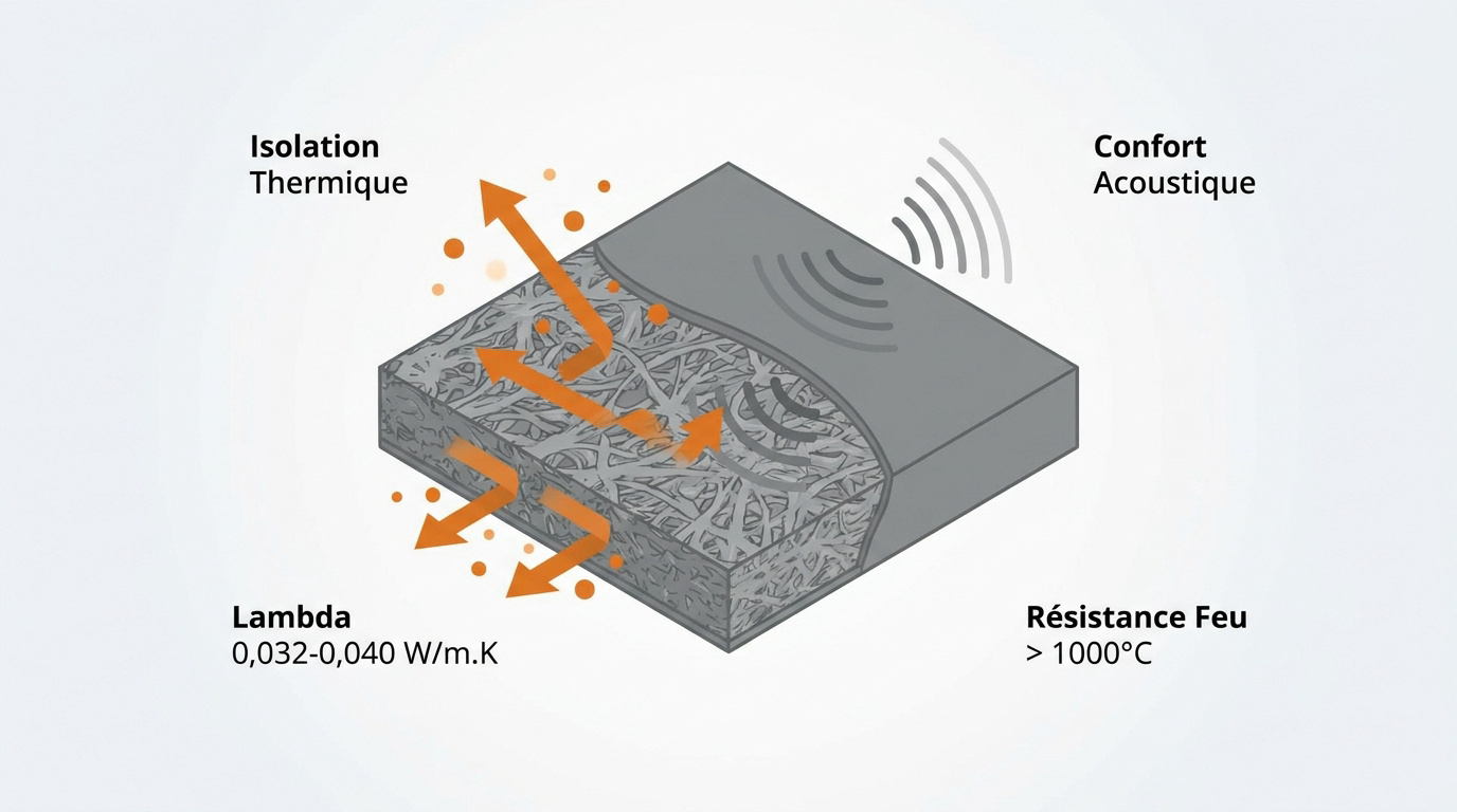 Panneaux de laine de roche pour l'isolation thermique et acoustique d'un bâtiment